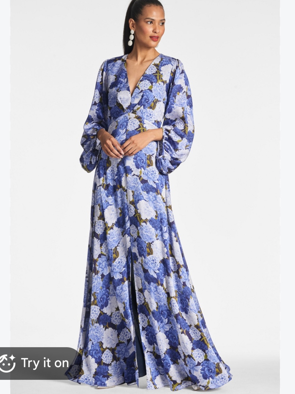 Anthropologie SACHIN & BABI Jenny V Neck Maxi Dress Printed Gown 12 NWT Blue